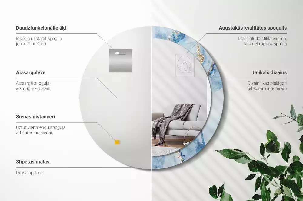 Okrúhle dekoračné zrkadlo na stenu Modrý mramor