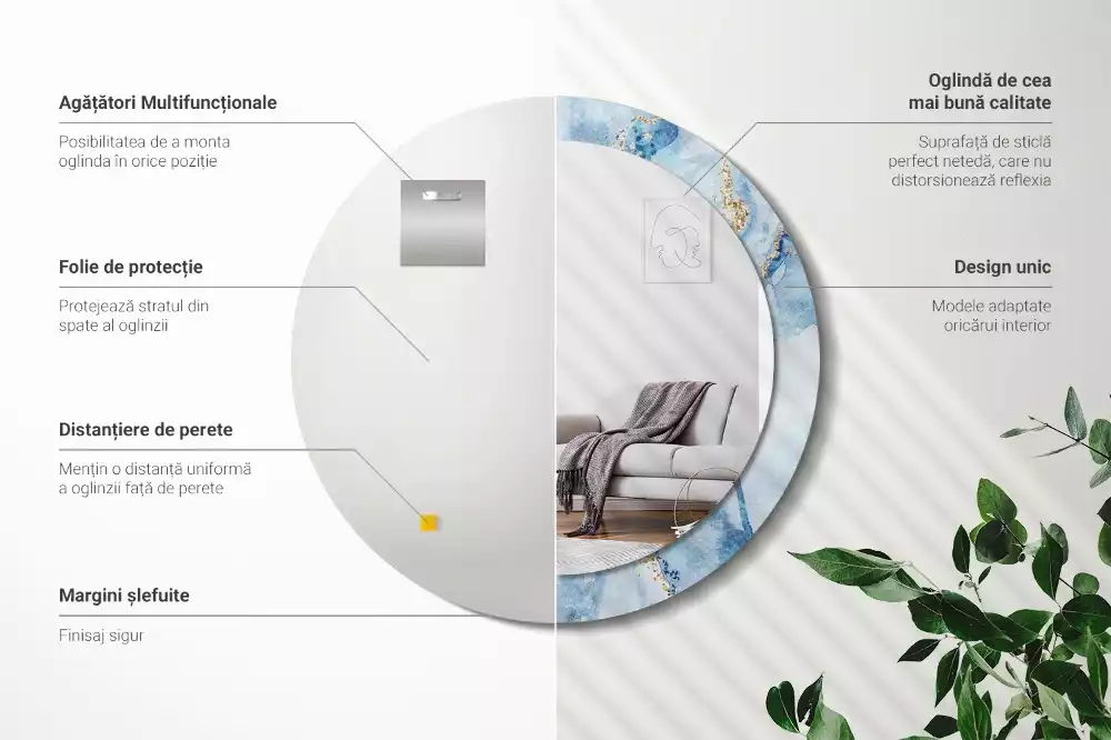 Okrúhle dekoračné zrkadlo na stenu Modrý mramor