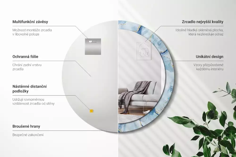 Okrúhle dekoračné zrkadlo na stenu Modrý mramor