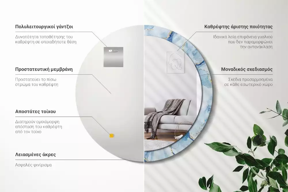 Okrúhle dekoračné zrkadlo na stenu Modrý mramor