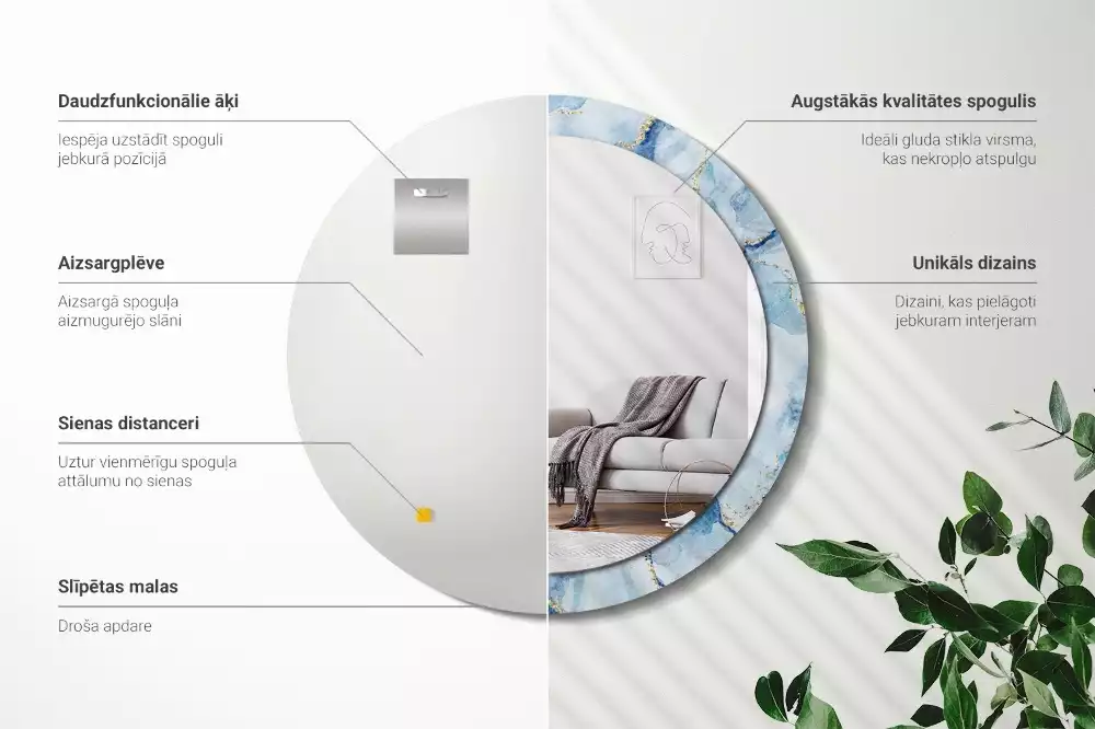 Okrúhle dekoračné zrkadlo na stenu Modrý mramor