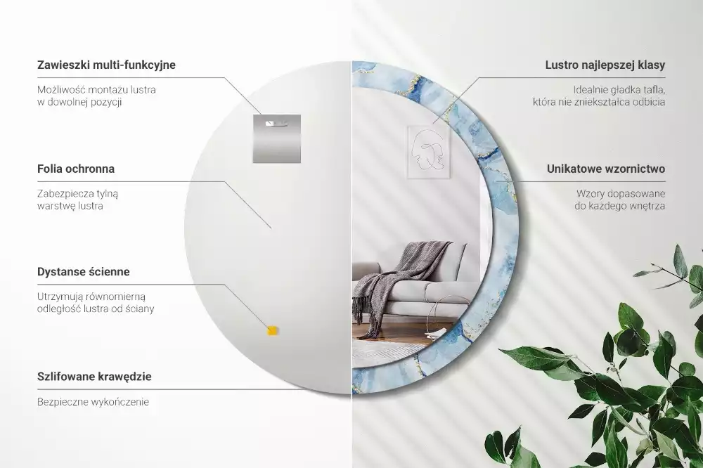 Okrúhle dekoračné zrkadlo na stenu Modrý mramor