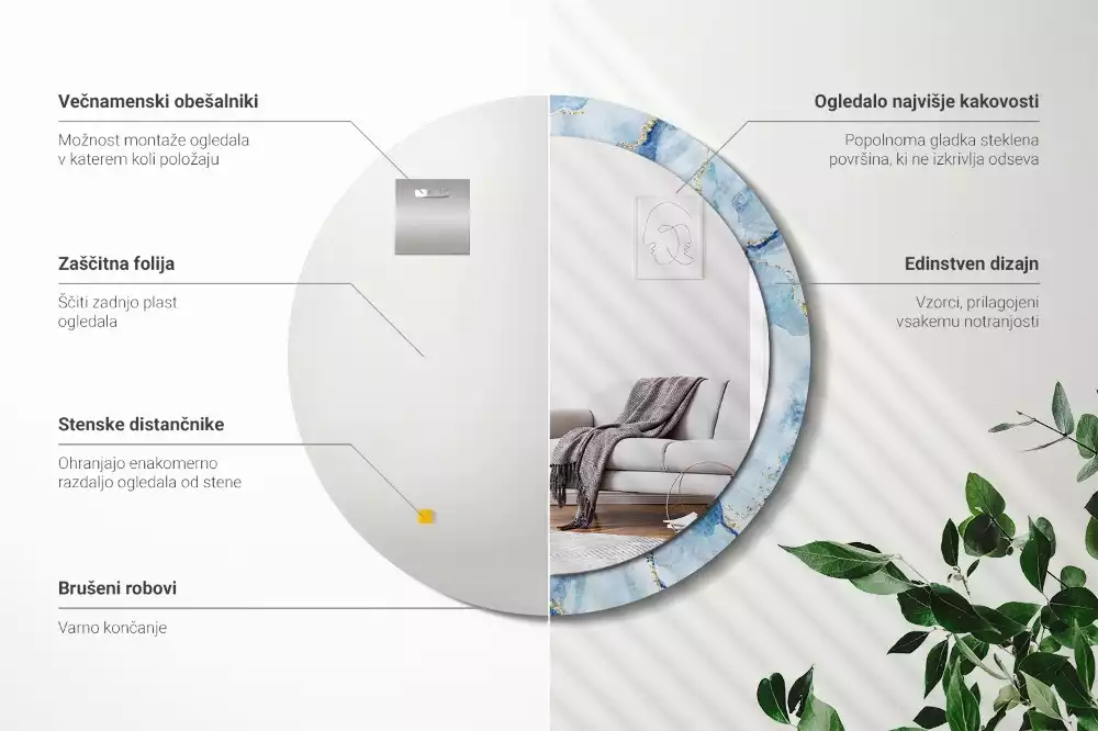 Okrúhle dekoračné zrkadlo na stenu Modrý mramor