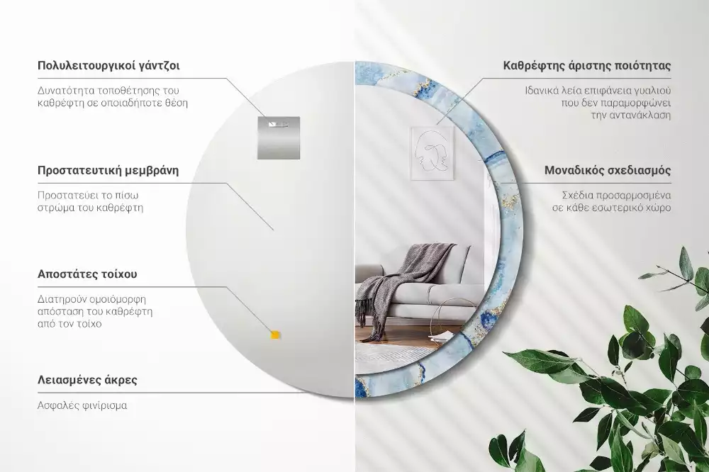 Okrúhle dekoračné zrkadlo na stenu Modrý mramor