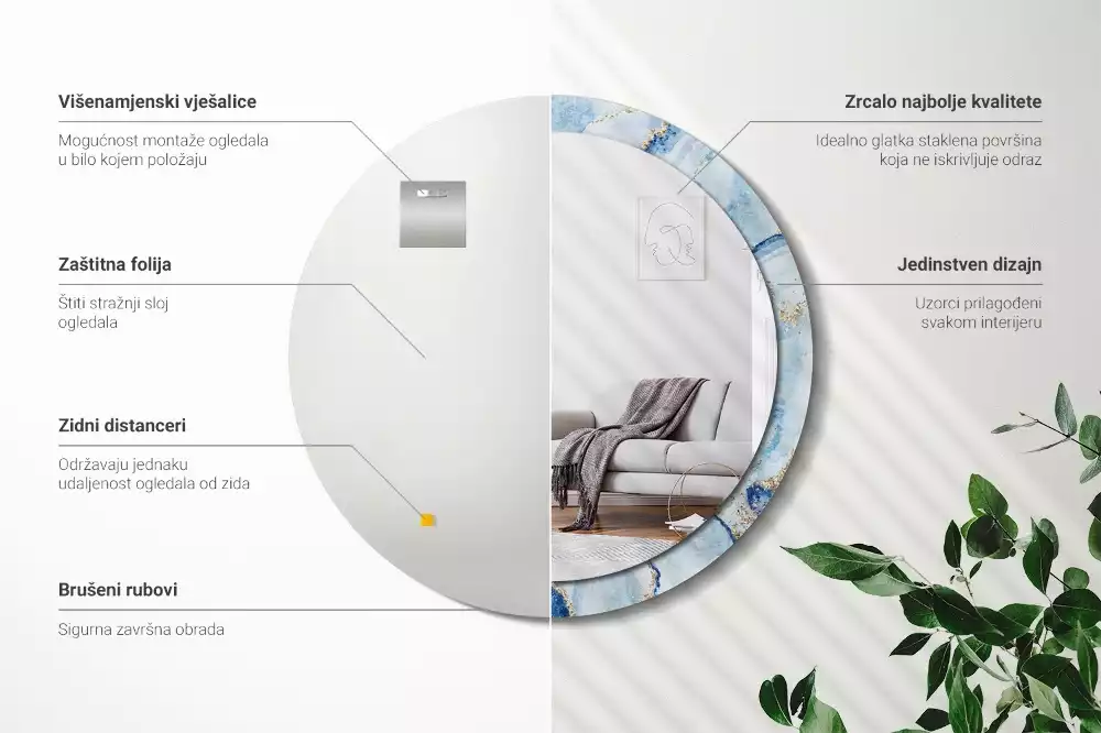 Okrúhle dekoračné zrkadlo na stenu Modrý mramor