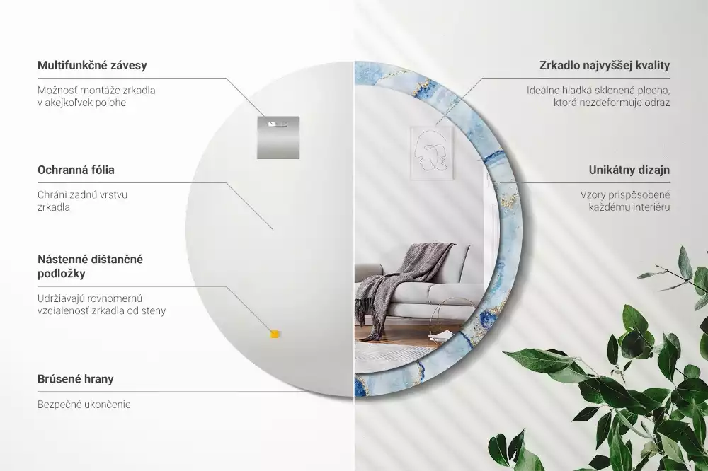 Okrúhle dekoračné zrkadlo na stenu Modrý mramor