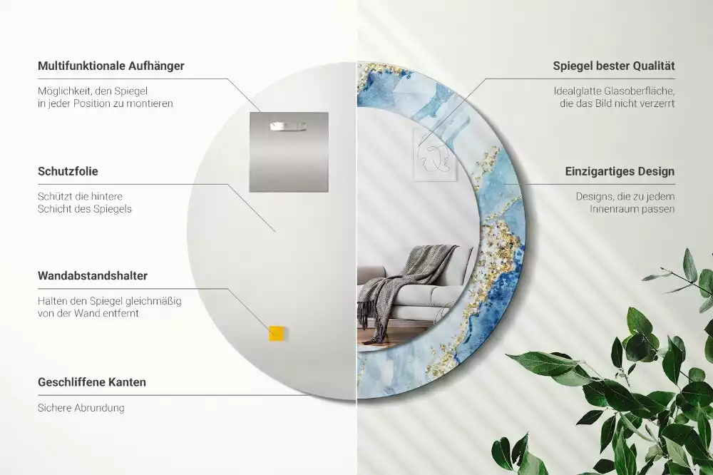 Okrúhle dekoračné zrkadlo na stenu Modrý mramor