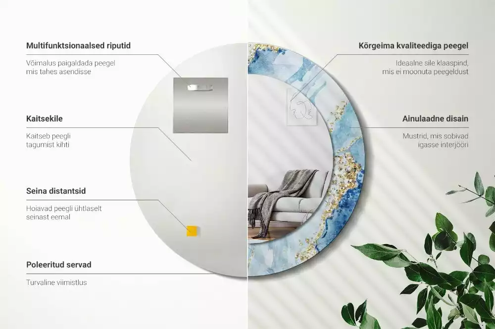 Okrúhle dekoračné zrkadlo na stenu Modrý mramor