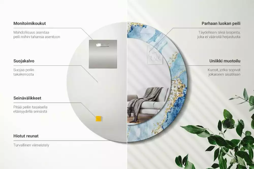 Okrúhle dekoračné zrkadlo na stenu Modrý mramor