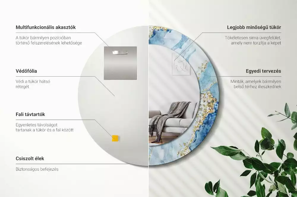 Okrúhle dekoračné zrkadlo na stenu Modrý mramor