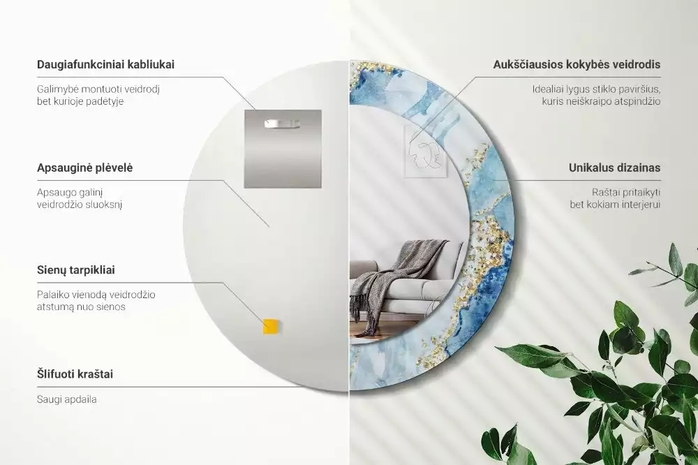 Okrúhle dekoračné zrkadlo na stenu Modrý mramor