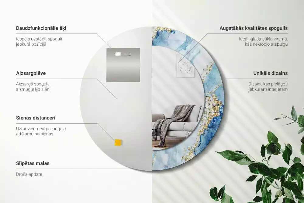 Okrúhle dekoračné zrkadlo na stenu Modrý mramor