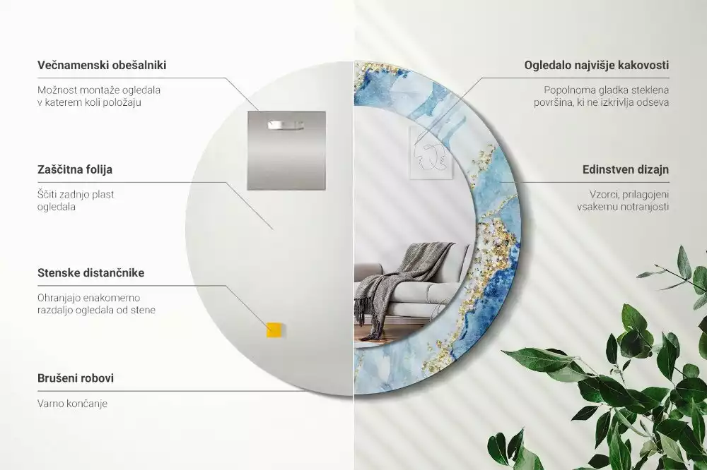 Okrúhle dekoračné zrkadlo na stenu Modrý mramor