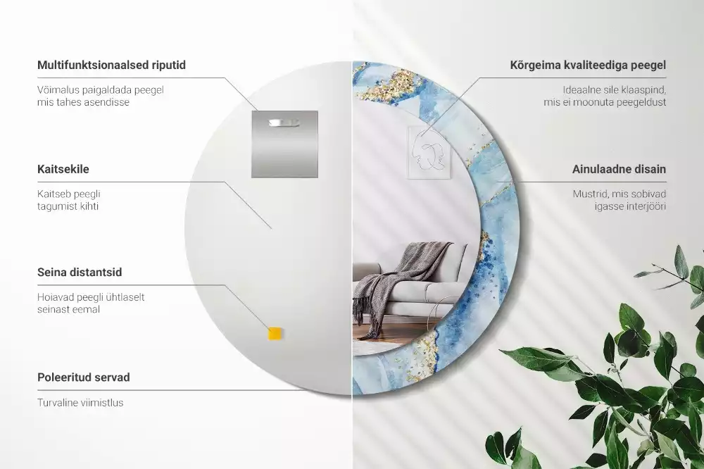 Okrúhle dekoračné zrkadlo na stenu Modrý mramor