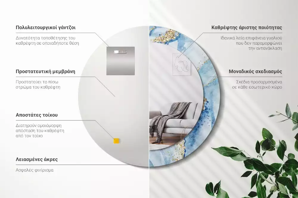 Okrúhle dekoračné zrkadlo na stenu Modrý mramor