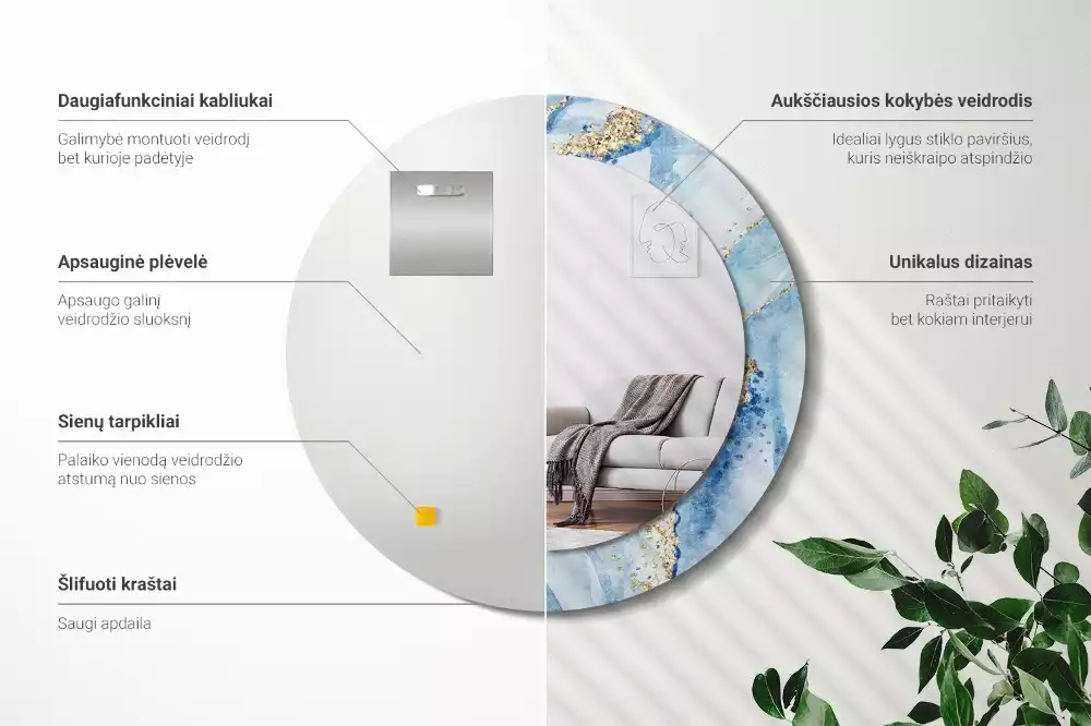 Okrúhle dekoračné zrkadlo na stenu Modrý mramor