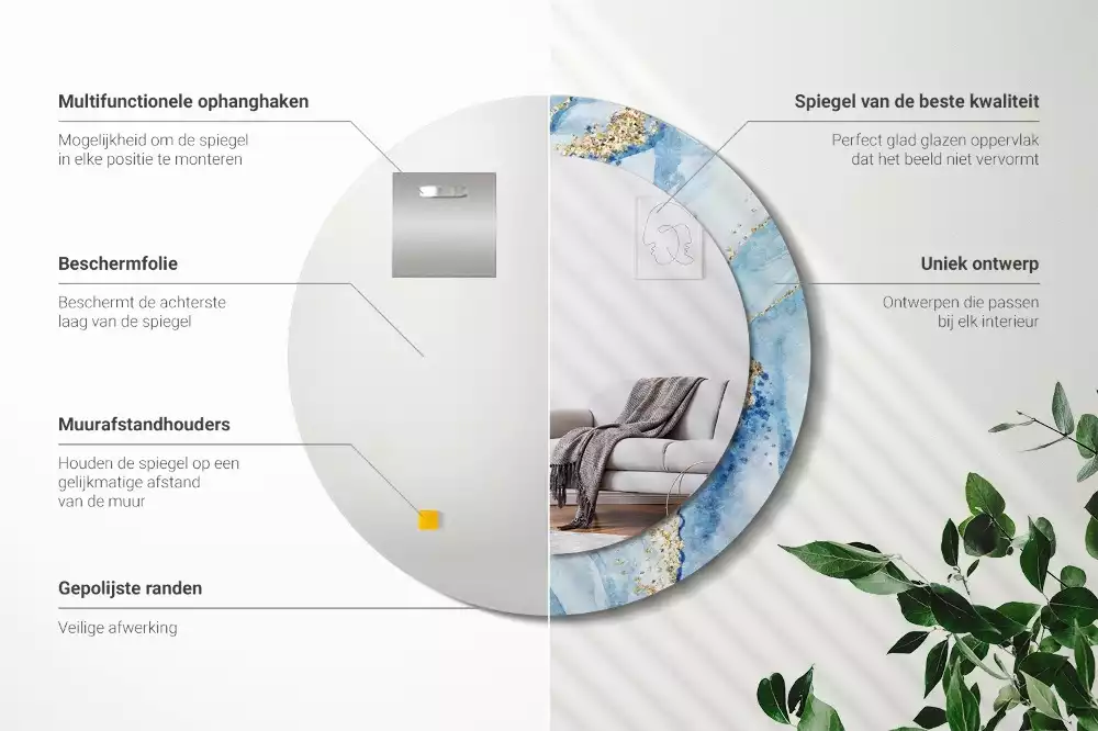 Okrúhle dekoračné zrkadlo na stenu Modrý mramor