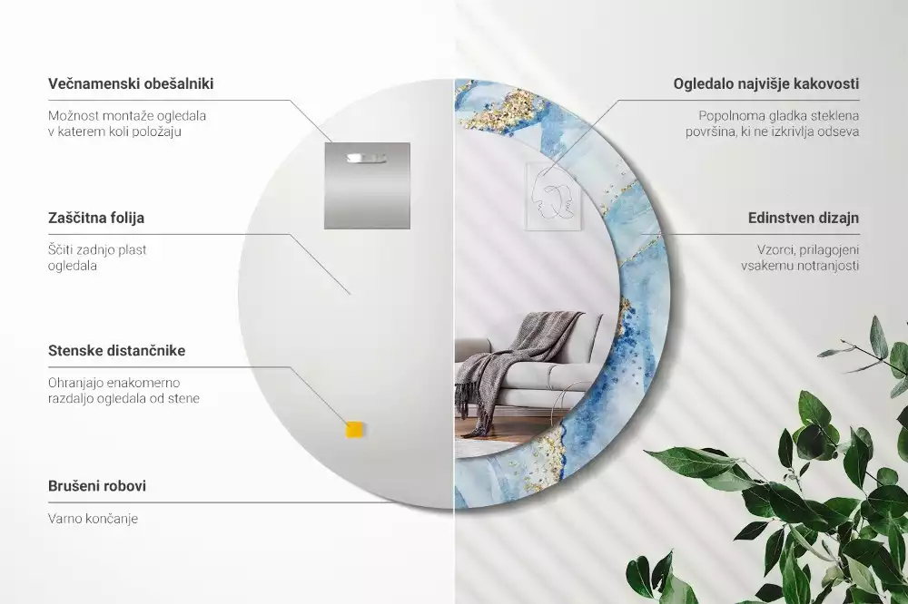 Okrúhle dekoračné zrkadlo na stenu Modrý mramor