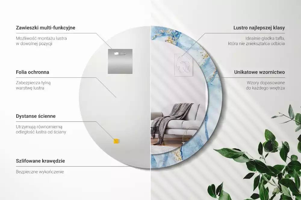 Okrúhle dekoračné zrkadlo na stenu Modrý mramor