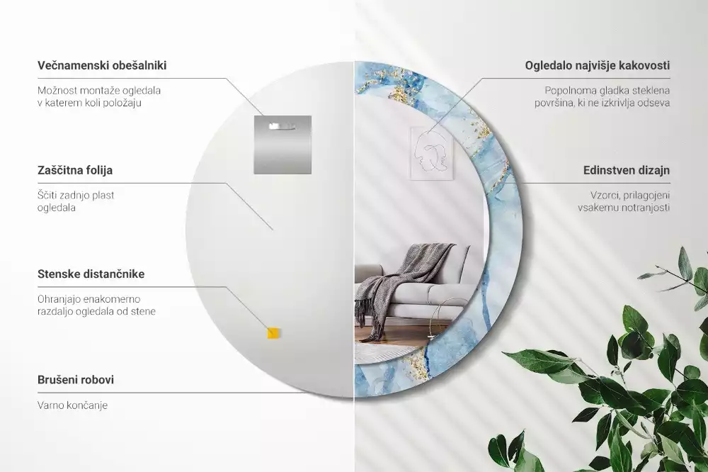 Okrúhle dekoračné zrkadlo na stenu Modrý mramor