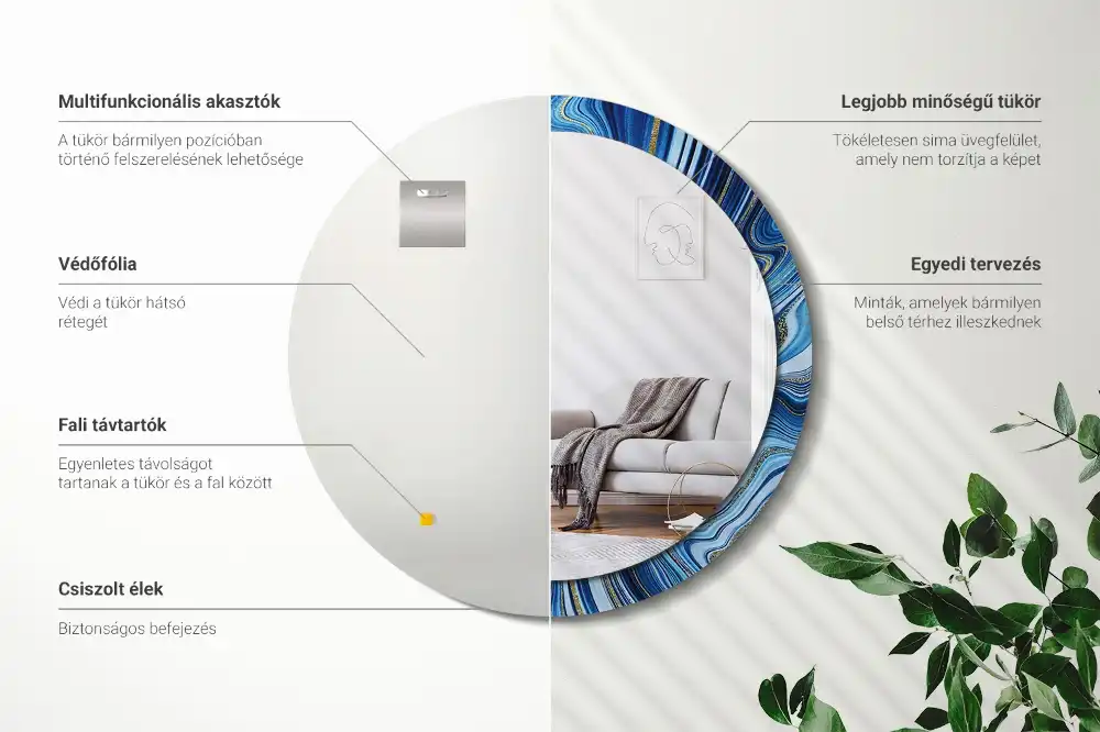 Okrúhle zrkadlo rám s potlačou Mramorová rieka