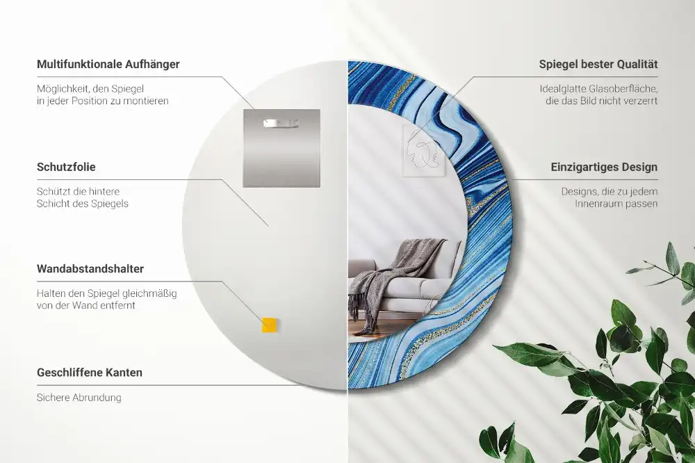 Okrúhle zrkadlo rám s potlačou Mramorová rieka