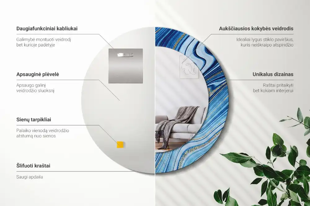 Okrúhle zrkadlo rám s potlačou Mramorová rieka