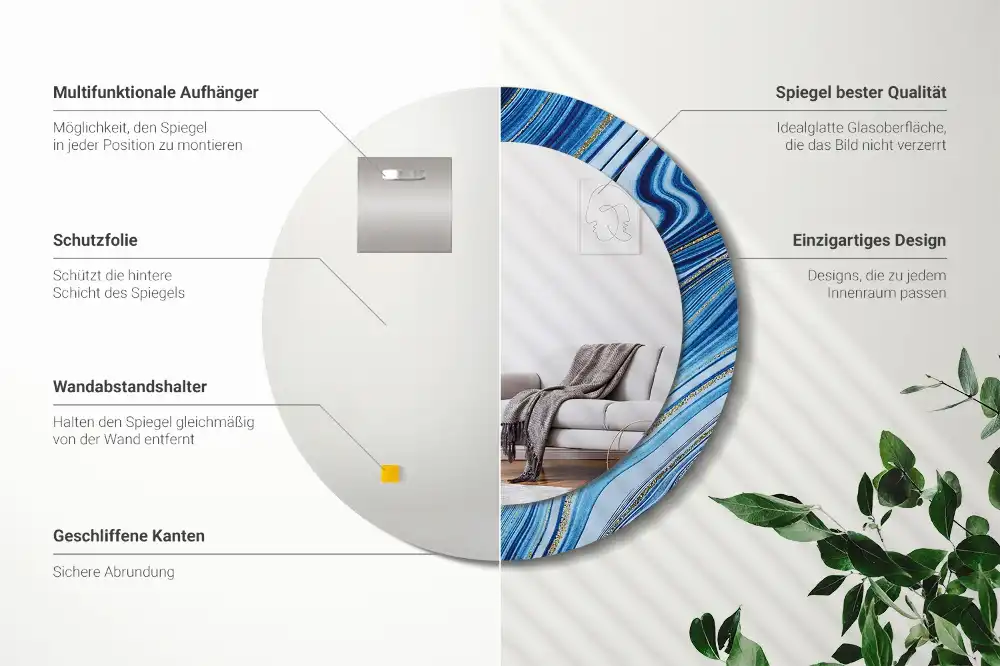 Okrúhle zrkadlo rám s potlačou Mramorová rieka