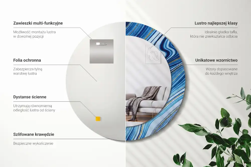 Okrúhle zrkadlo rám s potlačou Mramorová rieka