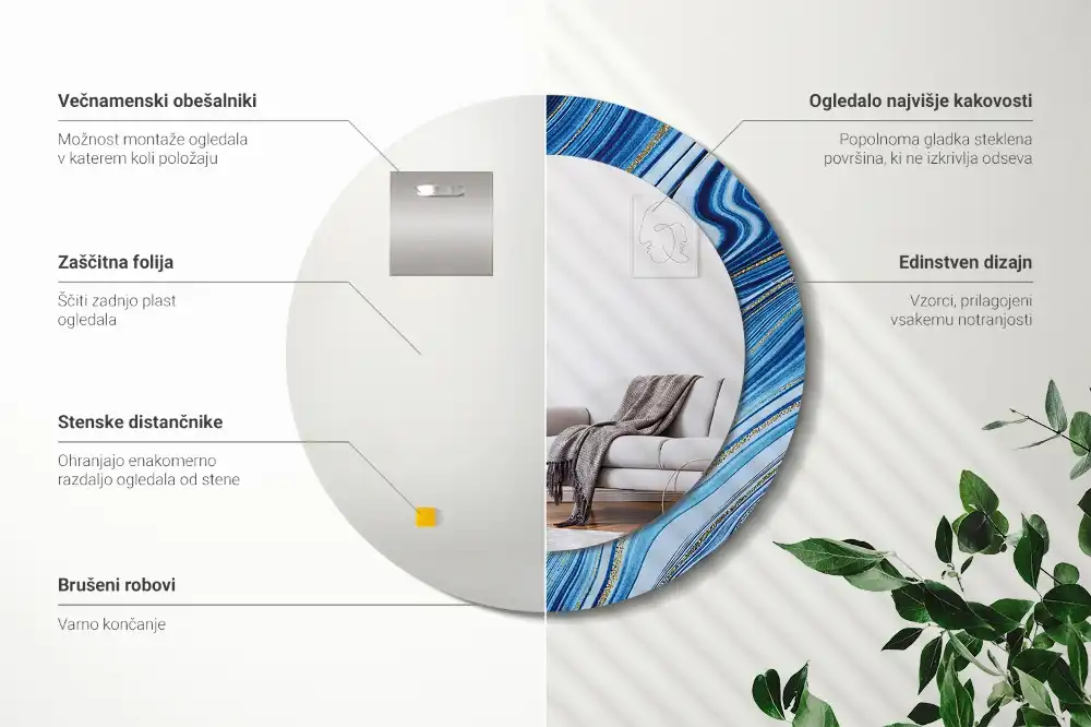 Okrúhle zrkadlo rám s potlačou Mramorová rieka