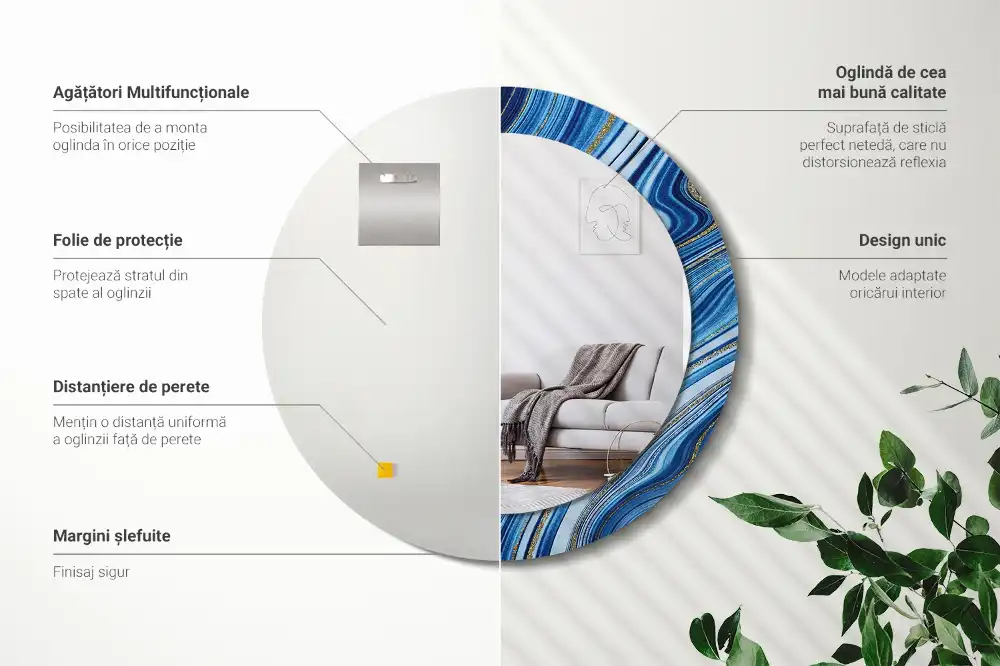 Okrúhle zrkadlo rám s potlačou Mramorová rieka