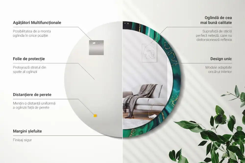 Okrúhle zrkadlo s potlačeným rámom Smaragdový mramor