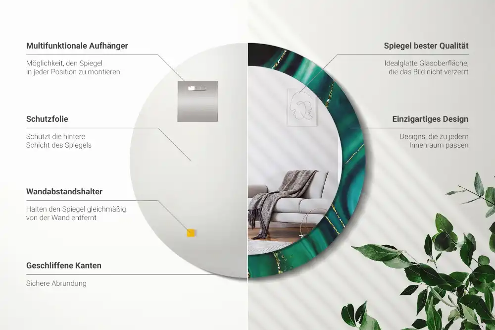 Okrúhle zrkadlo s potlačeným rámom Smaragdový mramor