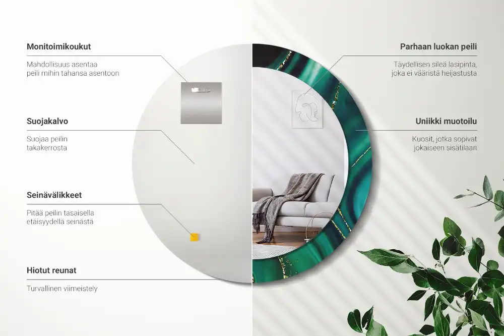 Okrúhle zrkadlo s potlačeným rámom Smaragdový mramor