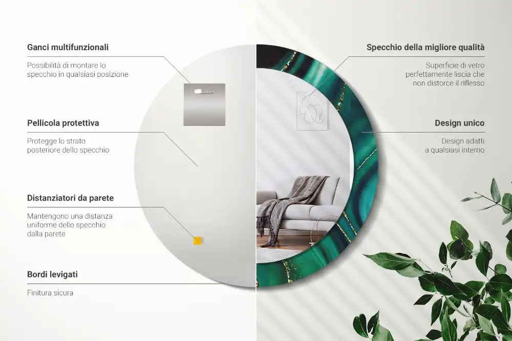 Okrúhle zrkadlo s potlačeným rámom Smaragdový mramor