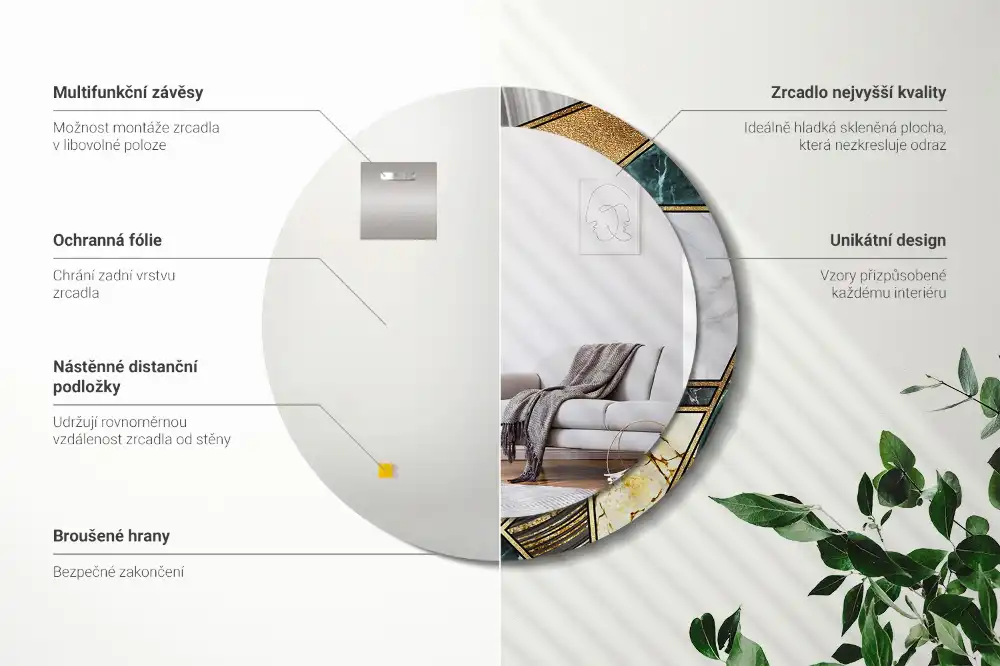 Okrúhle zrkadlo rám s potlačou Mramorový štýl