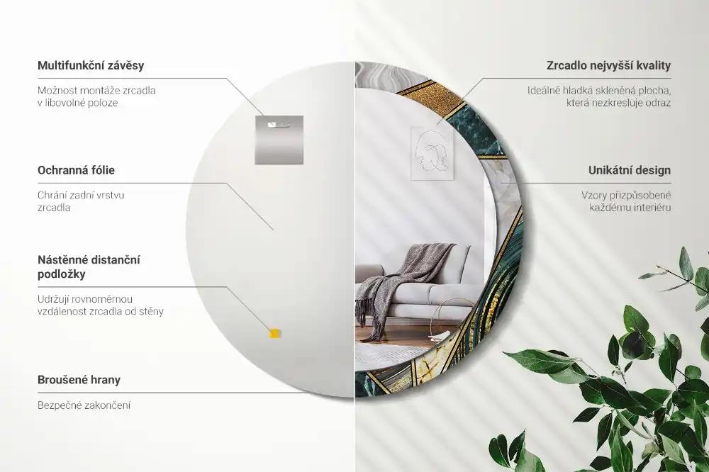 Okrúhle zrkadlo rám s potlačou Mramorový štýl