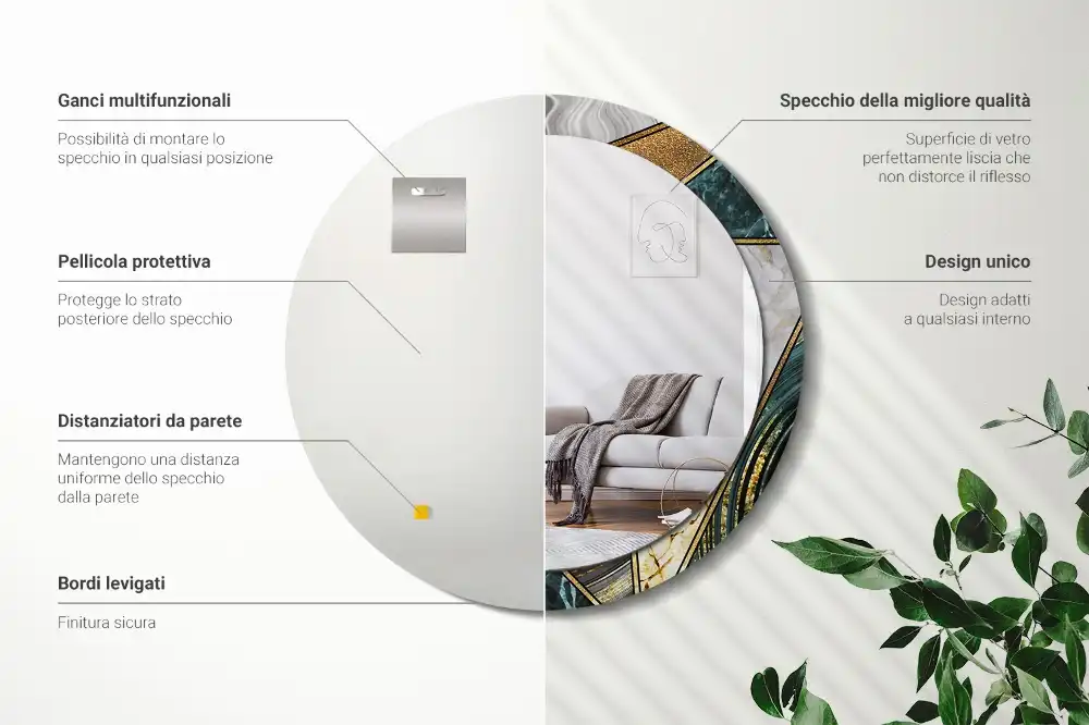 Okrúhle zrkadlo rám s potlačou Mramorový štýl