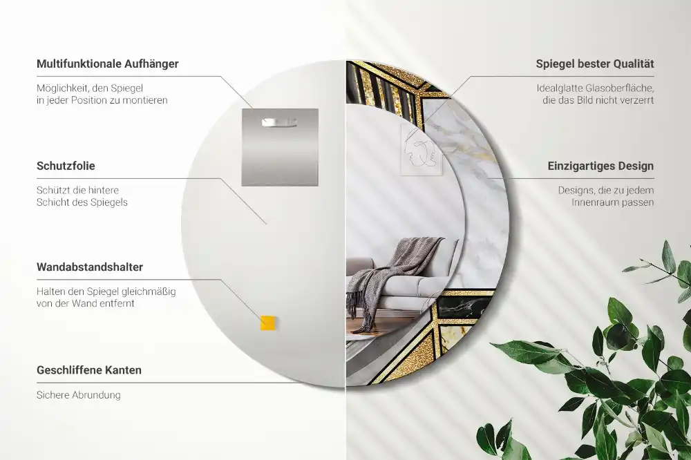 Okrúhle zrkadlo rám s potlačou Mramorový štýl