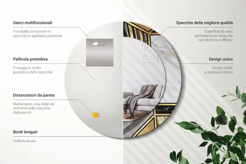 Okrúhle zrkadlo rám s potlačou Mramorový štýl