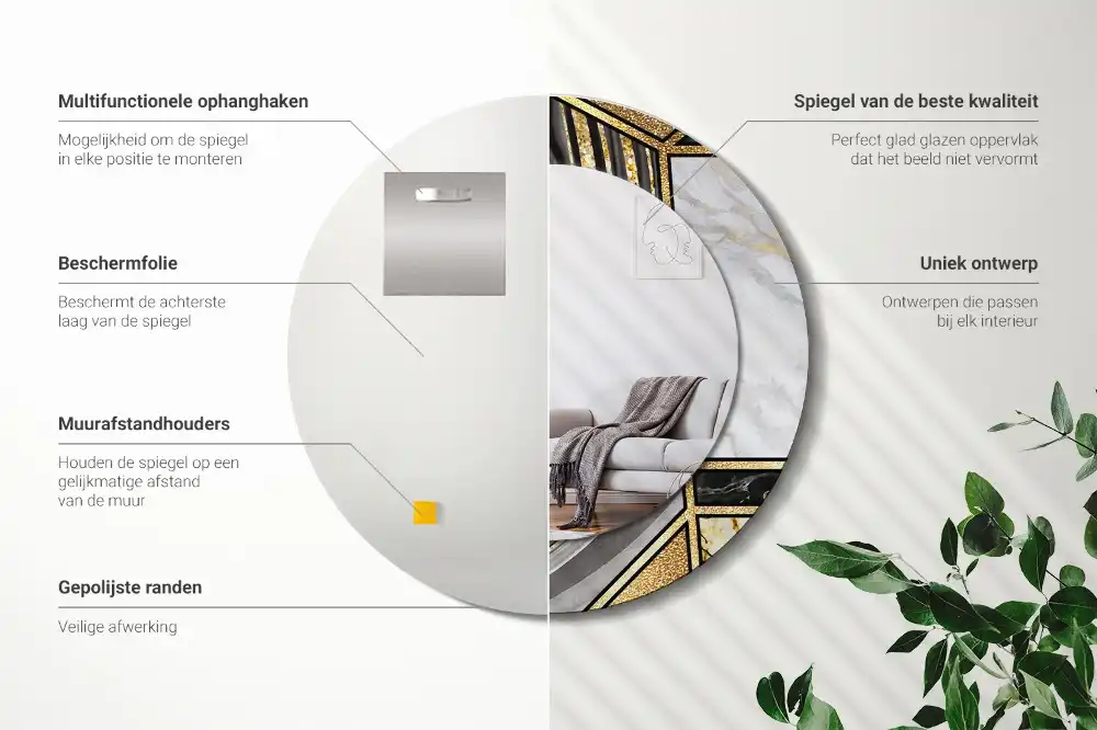 Okrúhle zrkadlo rám s potlačou Mramorový štýl