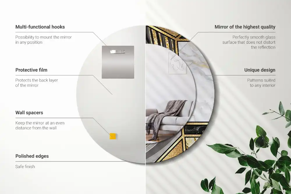 Okrúhle zrkadlo rám s potlačou Mramorový štýl