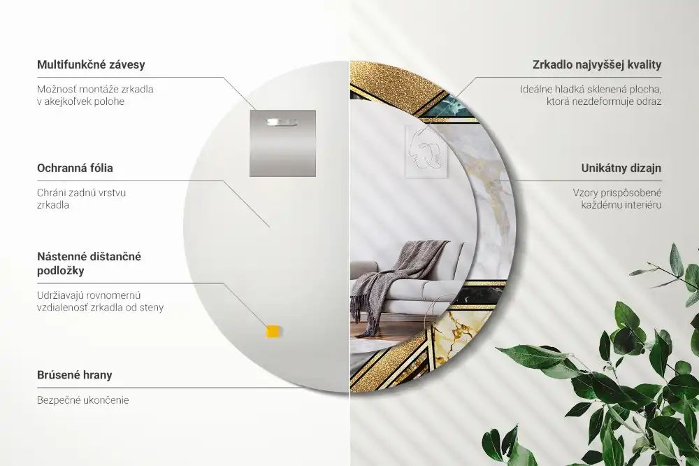 Okrúhle zrkadlo rám s potlačou Mramorový štýl