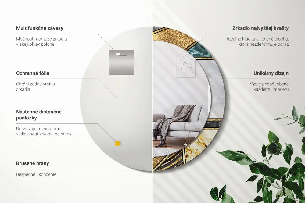 Okrúhle zrkadlo rám s potlačou Mramorový štýl