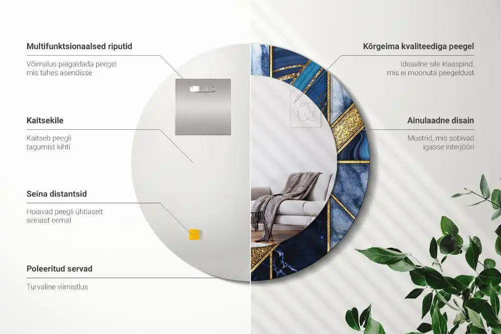 Okrúhle zrkadlo s potlačeným rámom Moderný mramor