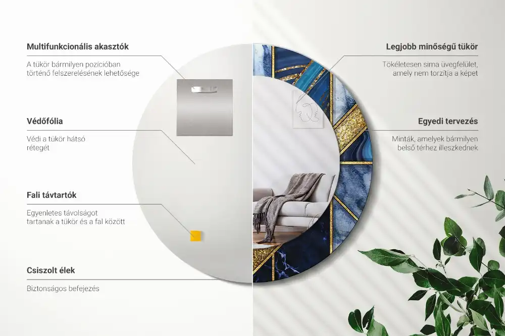 Okrúhle zrkadlo s potlačeným rámom Moderný mramor