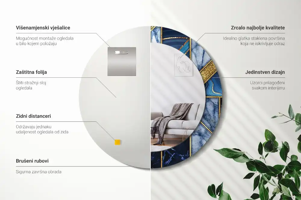 Okrúhle zrkadlo s potlačeným rámom Moderný mramor