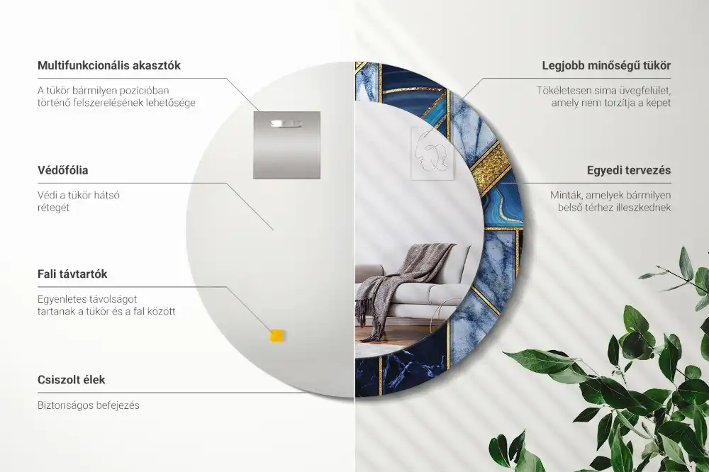 Okrúhle zrkadlo s potlačeným rámom Moderný mramor