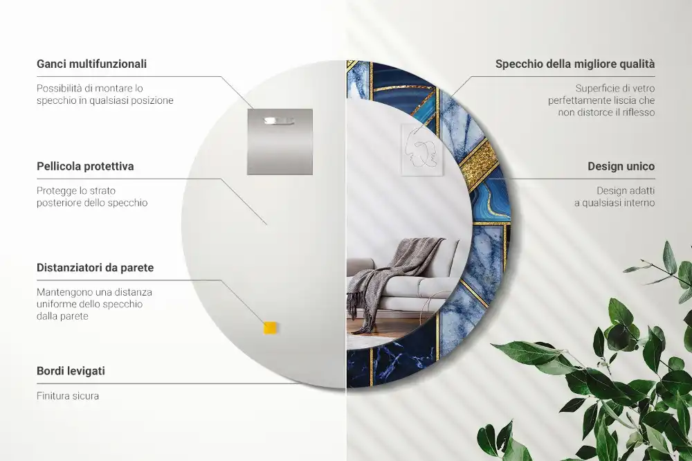 Okrúhle zrkadlo s potlačeným rámom Moderný mramor