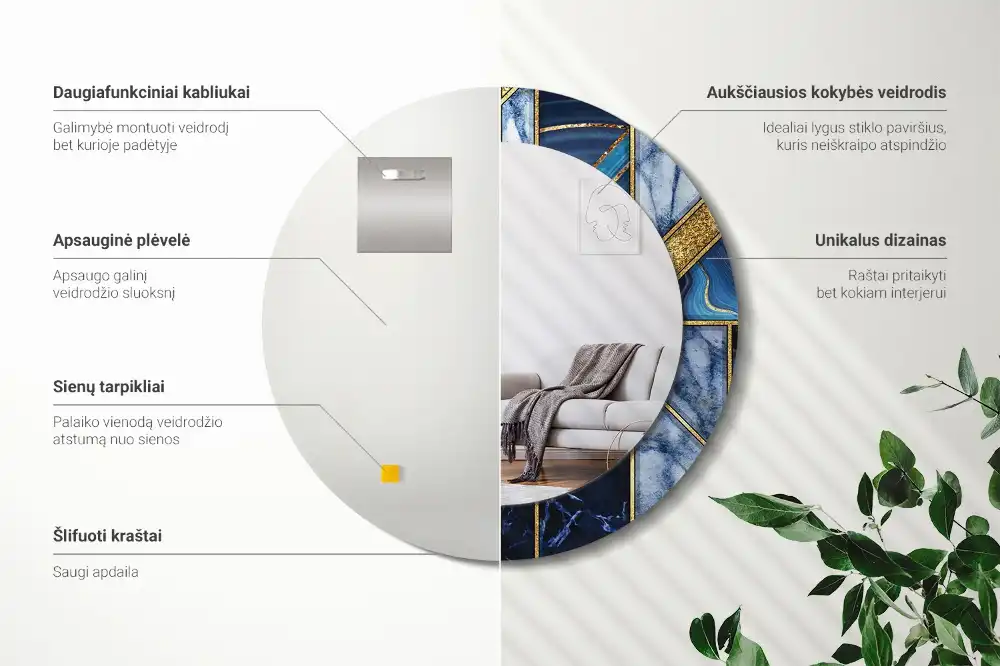 Okrúhle zrkadlo s potlačeným rámom Moderný mramor